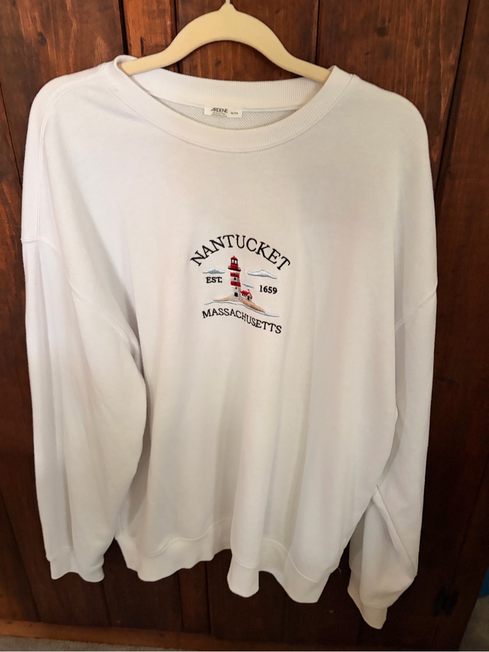 Ardene White Crewneck Sweatshirt with Nantucket Lighthouse Embroidery